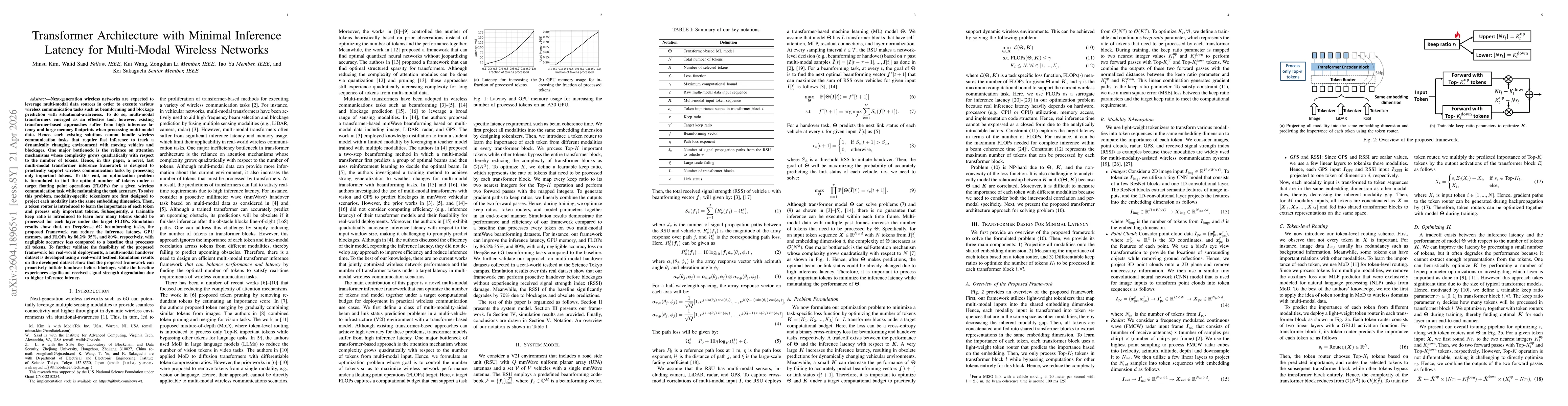 Thumbnail for Transformer Architecture with Minimal Inference Latency for Multi-Modal Wireless Networks