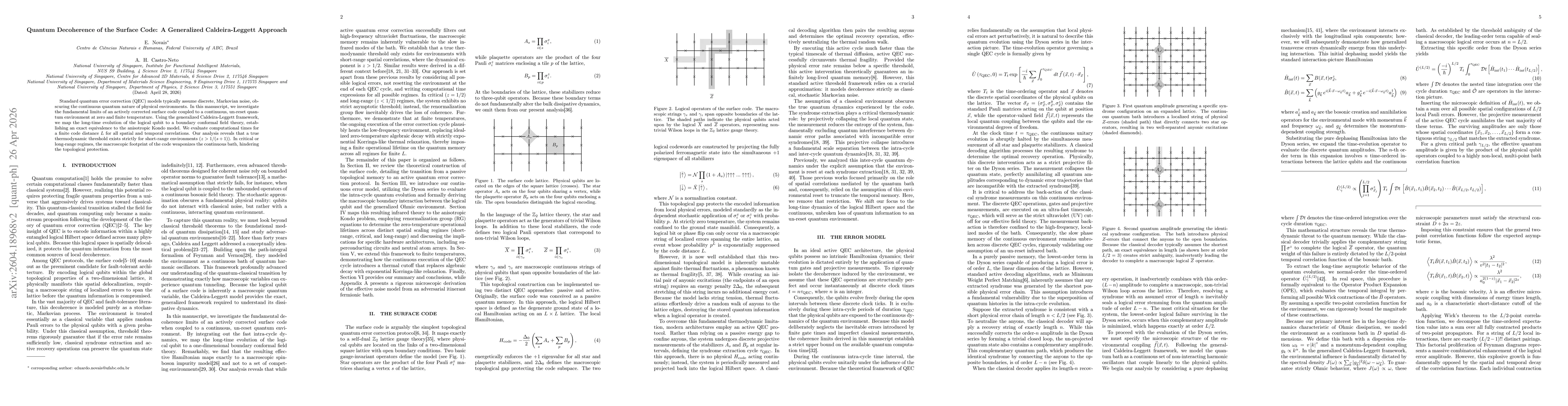Thumbnail for Quantum Decoherence of the Surface Code: A Generalized Caldeira-Leggett Approach