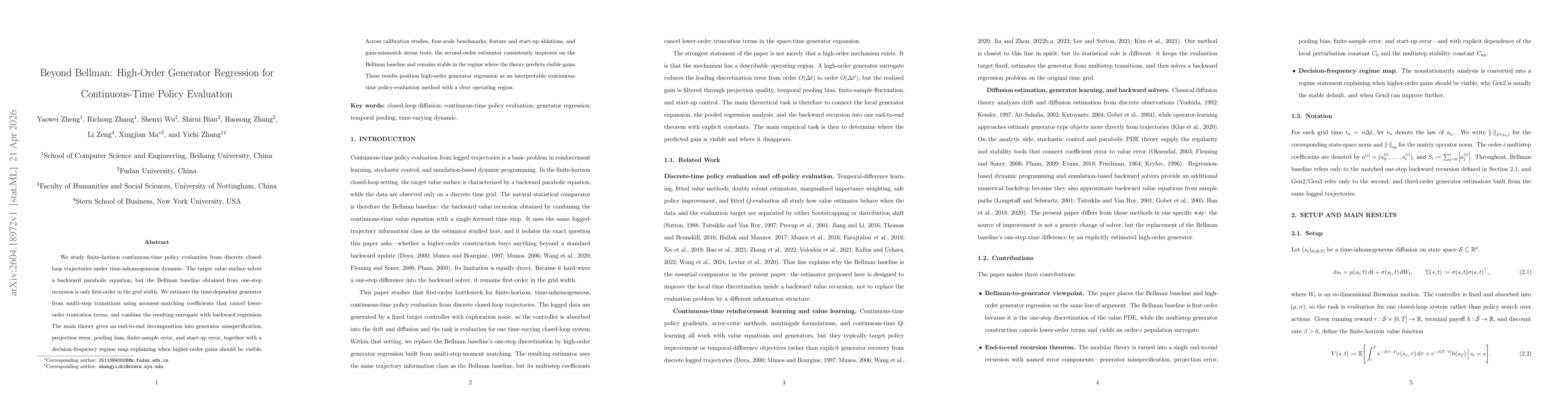 Thumbnail for Beyond Bellman: High-Order Generator Regression for Continuous-Time Policy Evaluation