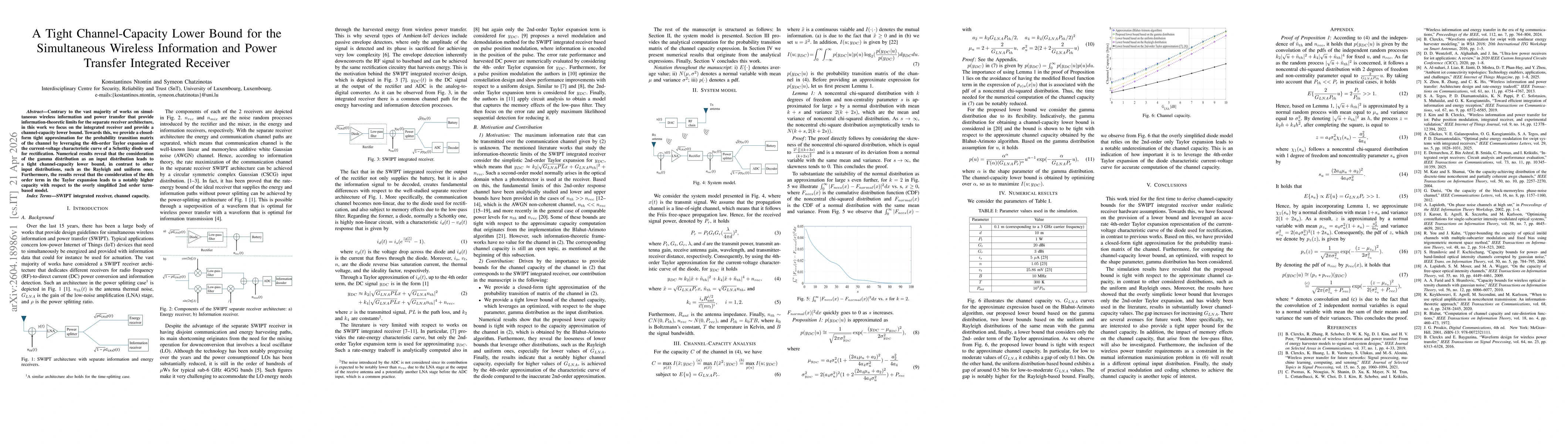 Thumbnail for A Tight Channel-Capacity Lower Bound for the Simultaneous Wireless Information and Power Transfer Integrated Receiver