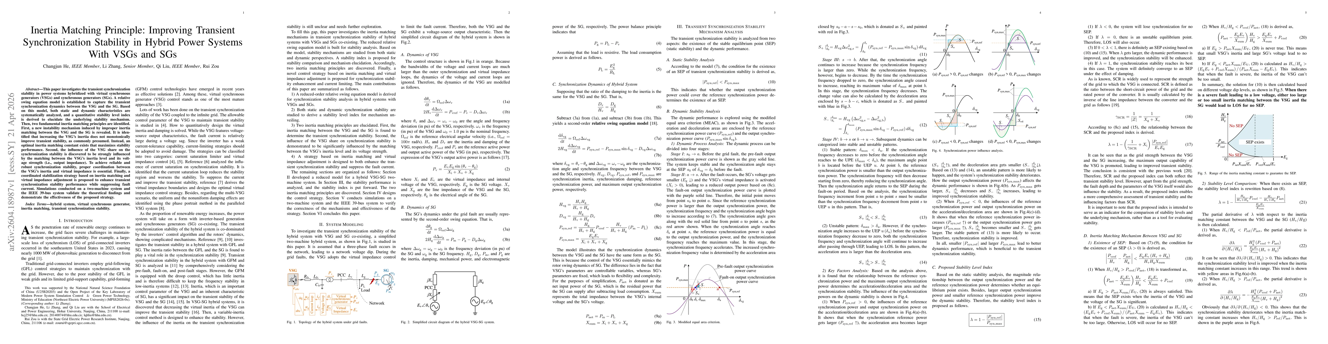 Thumbnail for Inertia Matching Principle: Improving Transient Synchronization Stability in Hybrid Power Systems With VSGs and SGs