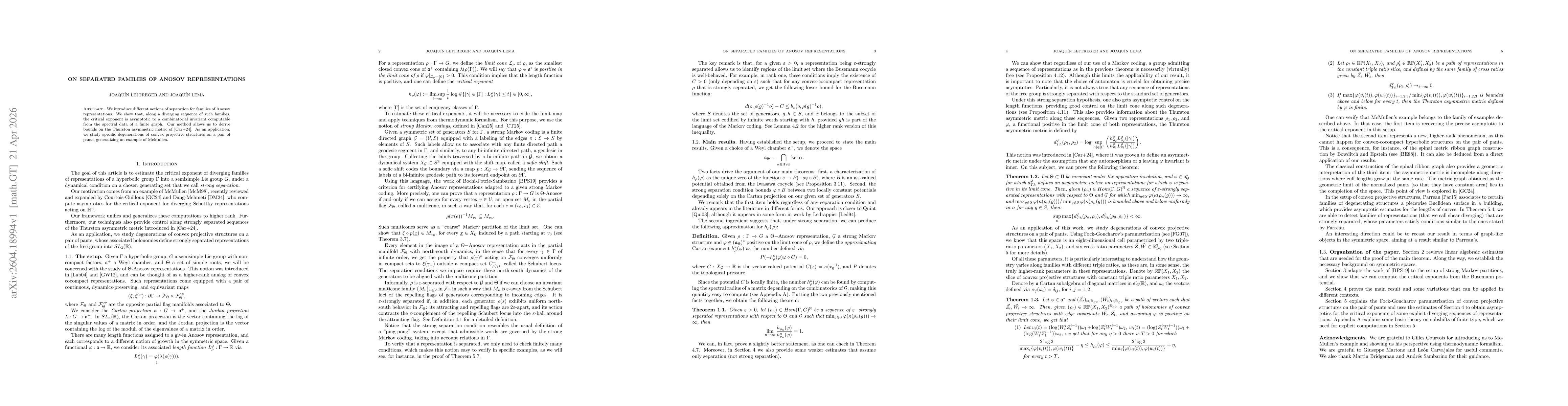 Thumbnail for On separated families of Anosov representations