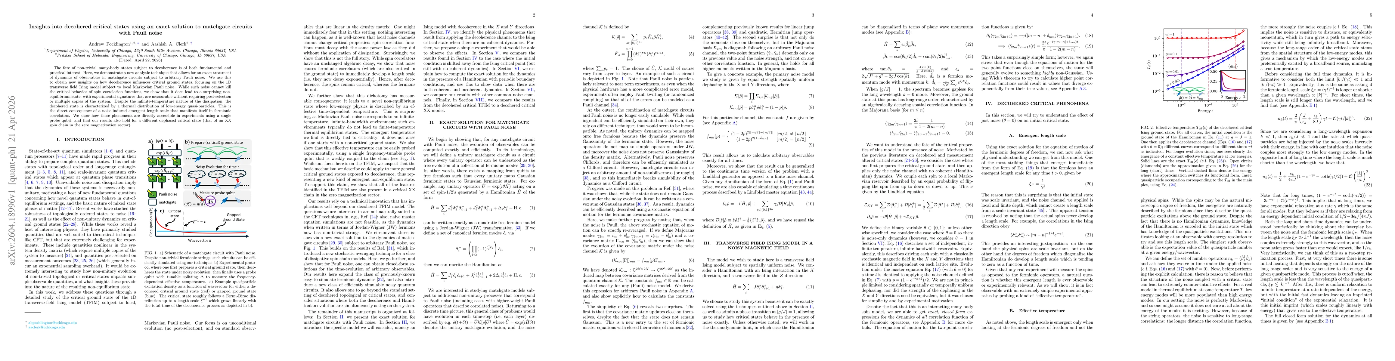 Thumbnail for Insights into decohered critical states using an exact solution to matchgate circuits with Pauli noise
