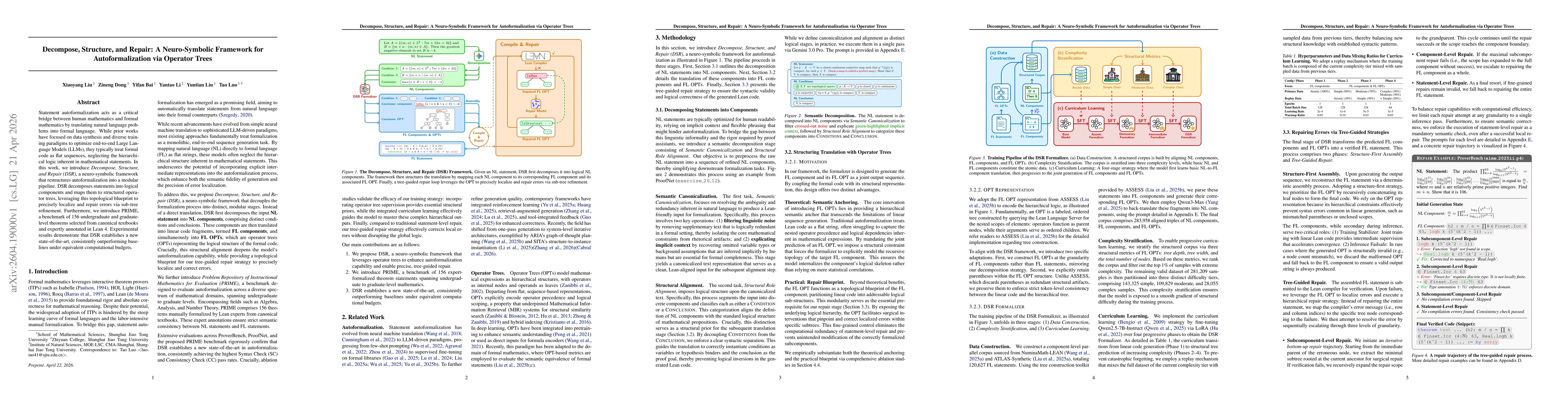 Thumbnail for Decompose, Structure, and Repair: A Neuro-Symbolic Framework for Autoformalization via Operator Trees