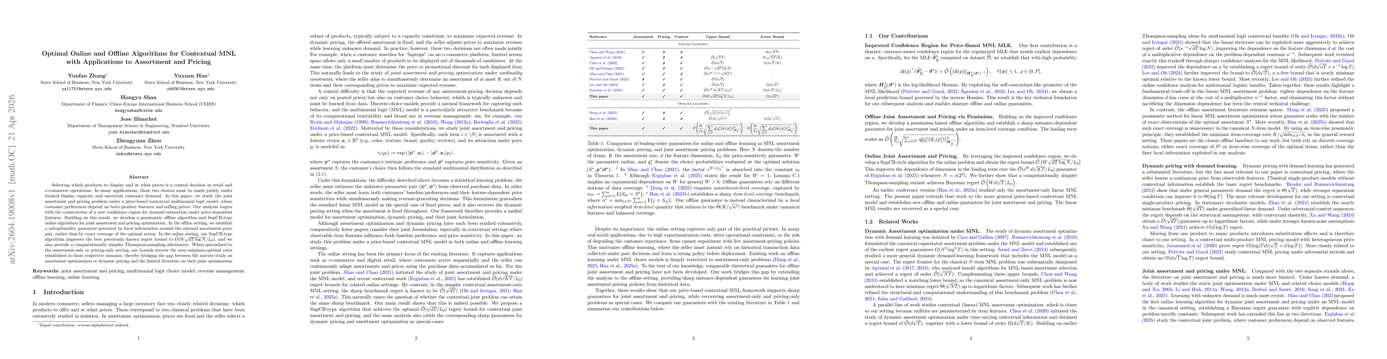 Thumbnail for Optimal Online and Offline Algorithms for Contextual MNL with Applications to Assortment and Pricing