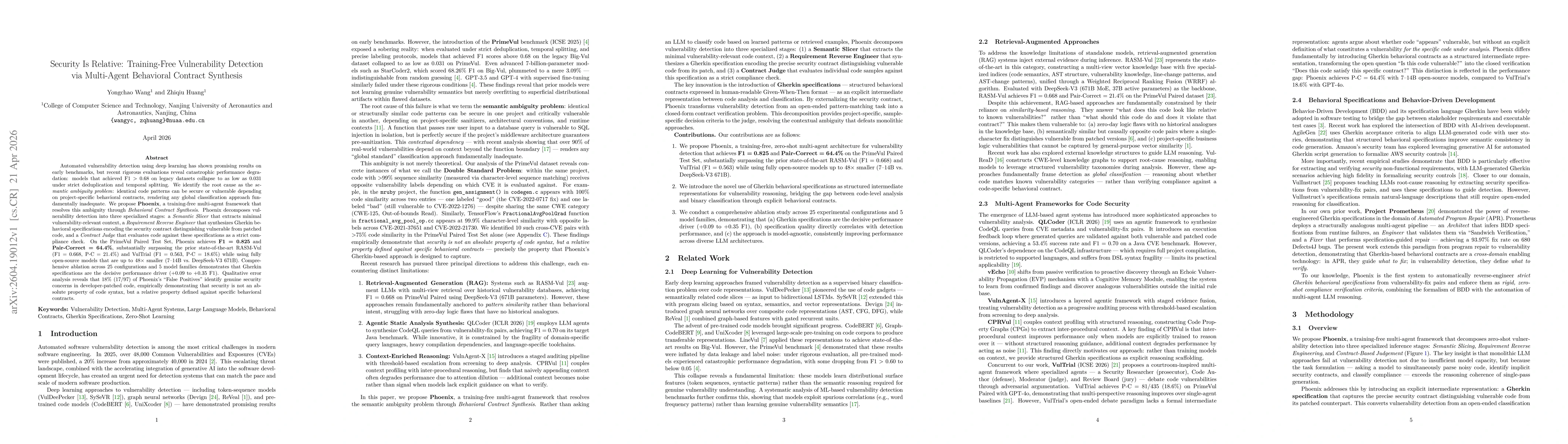 Thumbnail for Security Is Relative: Training-Free Vulnerability Detection via Multi-Agent Behavioral Contract Synthesis