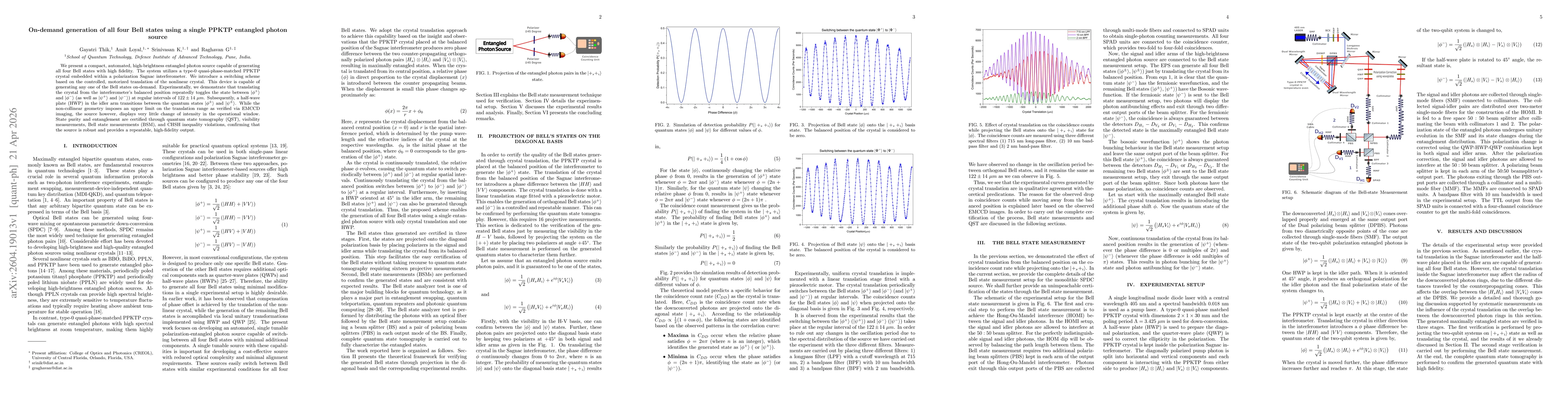 Thumbnail for On-demand generation of all four Bell states using a single PPKTP entangled photon source