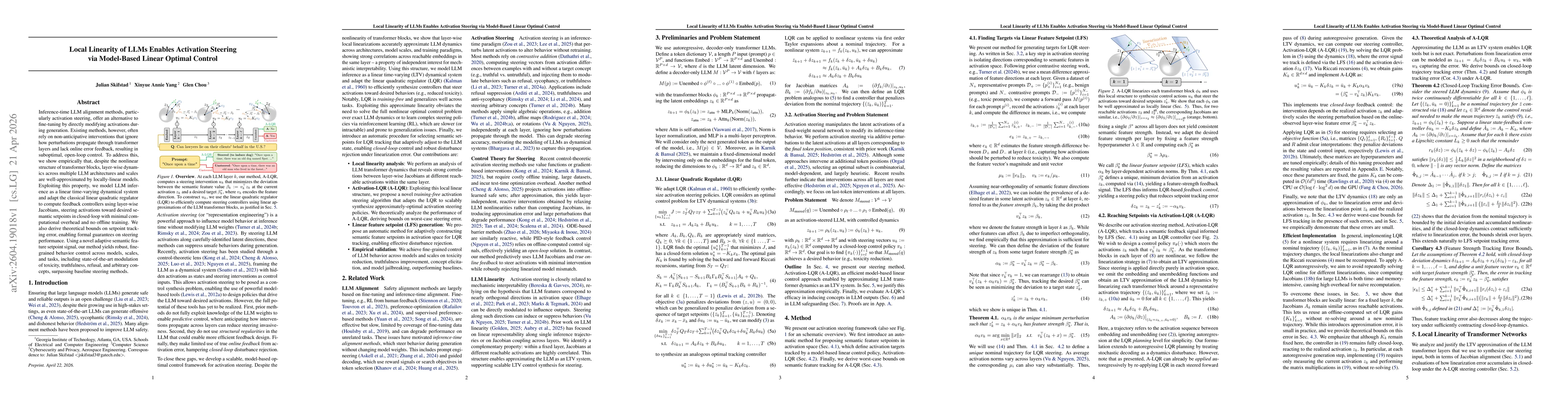 Thumbnail for Local Linearity of LLMs Enables Activation Steering via Model-Based Linear Optimal Control