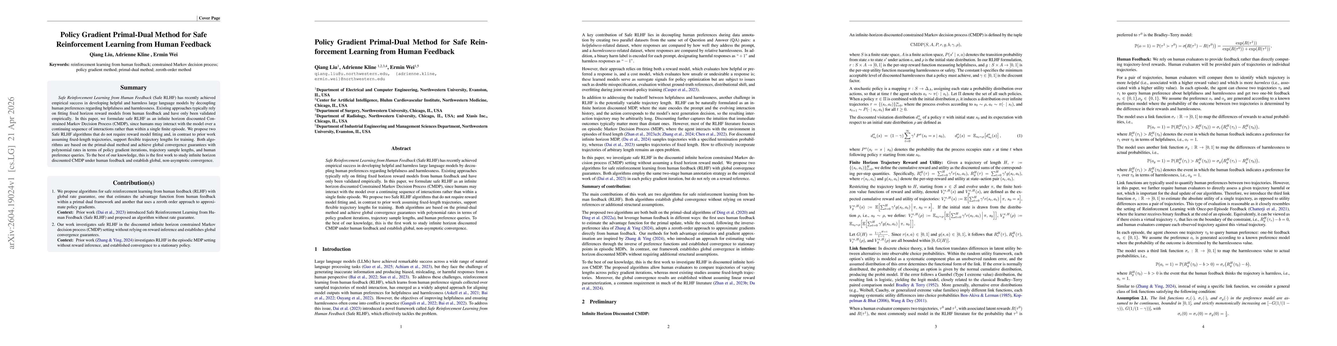 Thumbnail for Policy Gradient Primal-Dual Method for Safe Reinforcement Learning from Human Feedback