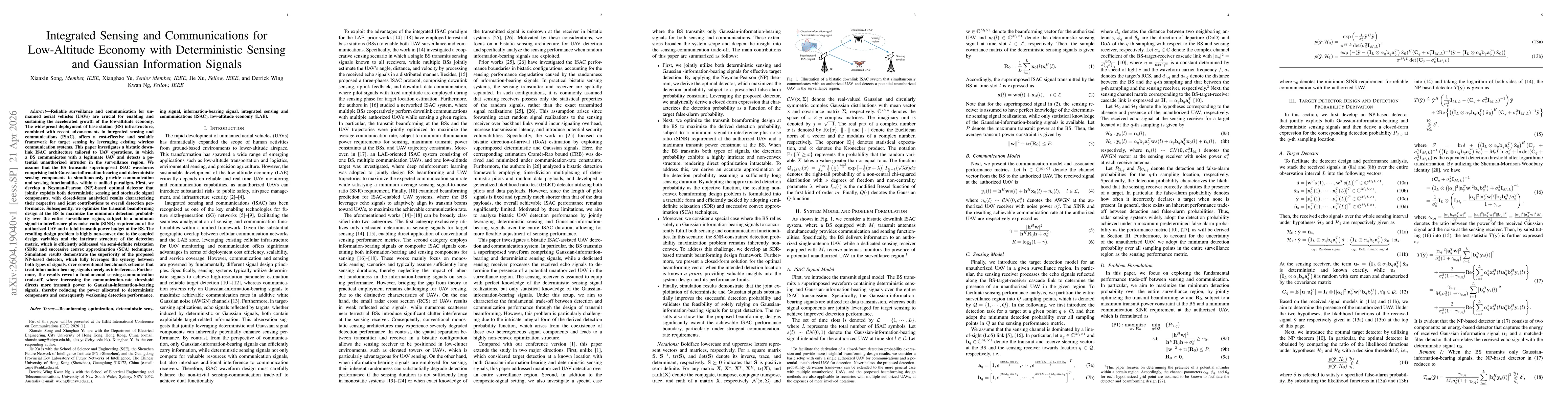 Thumbnail for Integrated Sensing and Communications for Low-Altitude Economy with Deterministic Sensing and Gaussian Information Signals