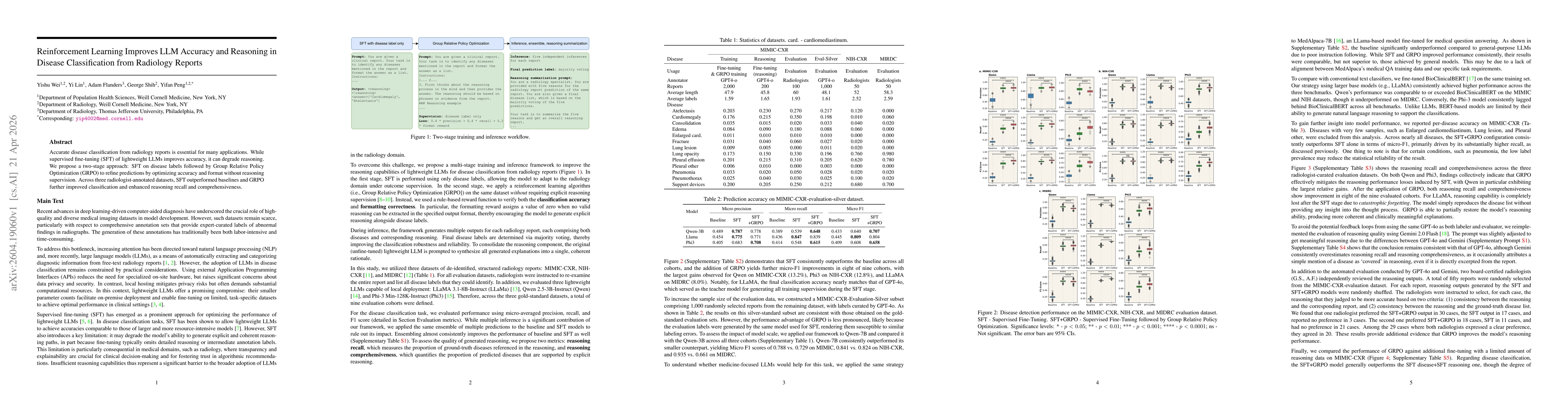 Thumbnail for Reinforcement Learning Improves LLM Accuracy and Reasoning in Disease Classification from Radiology Reports