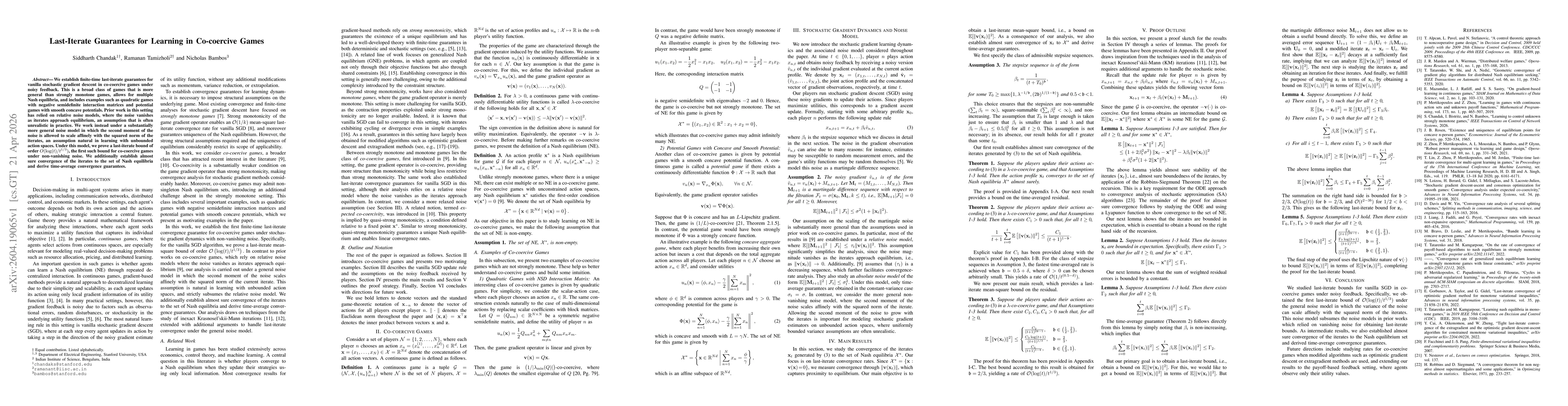 Thumbnail for Last-Iterate Guarantees for Learning in Co-coercive Games