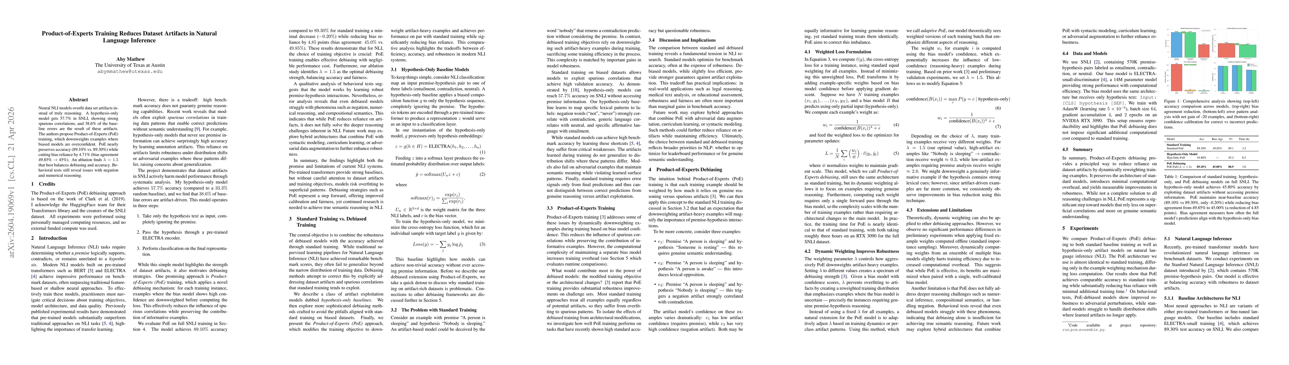 Thumbnail for Product-of-Experts Training Reduces Dataset Artifacts in Natural Language Inference