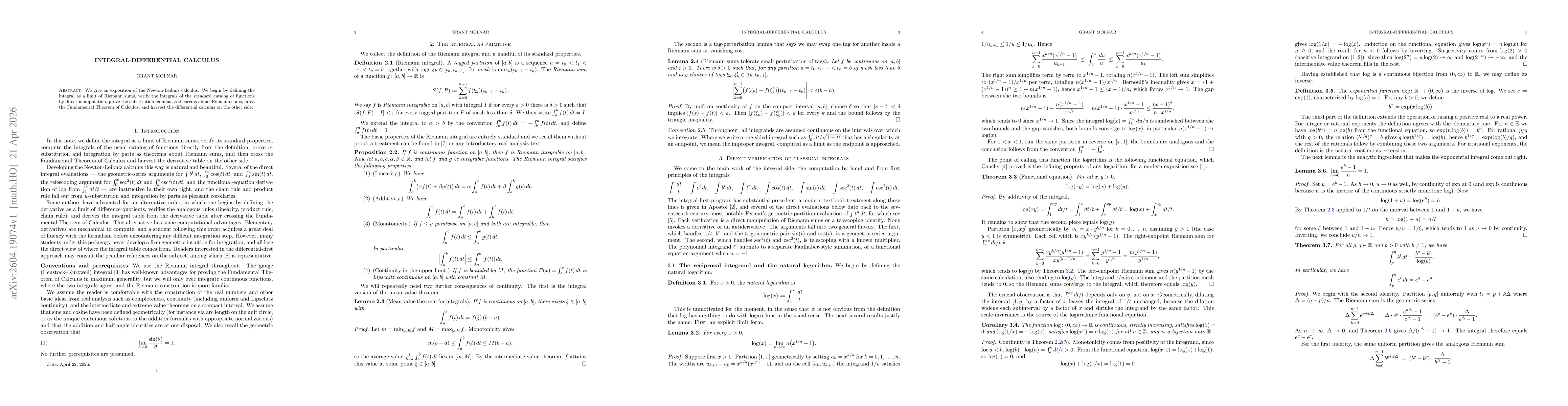 Thumbnail for Integral-Differential Calculus