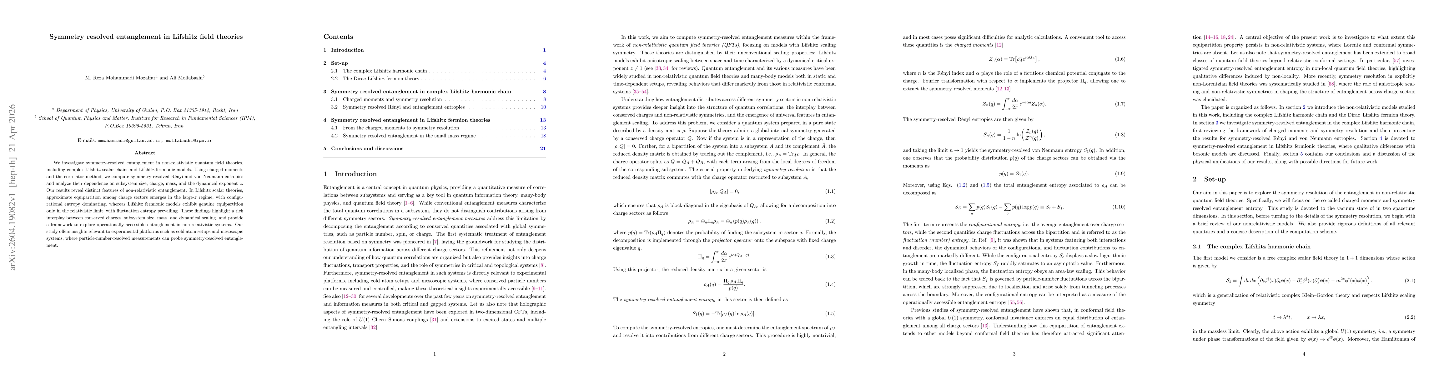 Thumbnail for Symmetry resolved entanglement in Lifshitz field theories