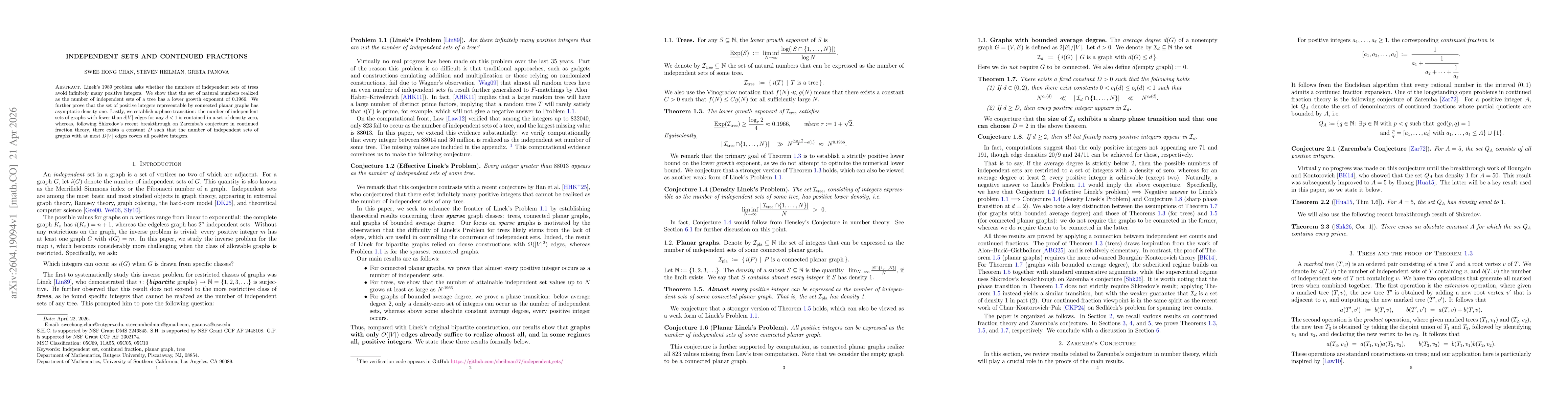 Thumbnail for Independent Sets and Continued Fractions