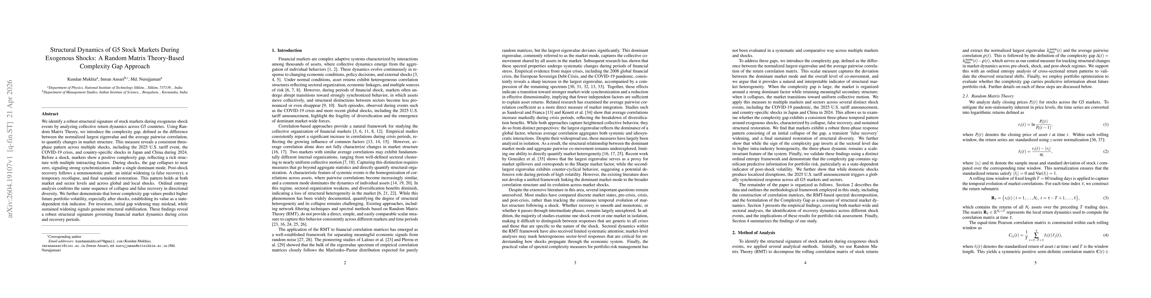 Thumbnail for Structural Dynamics of G5 Stock Markets During Exogenous Shocks: A Random Matrix Theory-Based Complexity Gap Approach