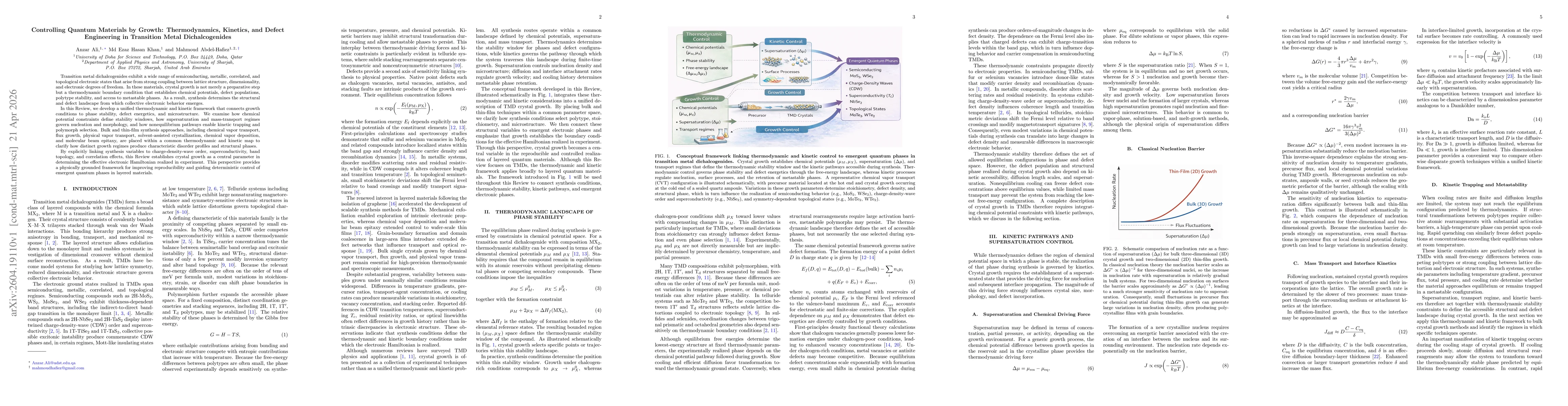 Thumbnail for Controlling Quantum Materials by Growth: Thermodynamics, Kinetics, and Defect Engineering in Transition Metal Dichalcogenides