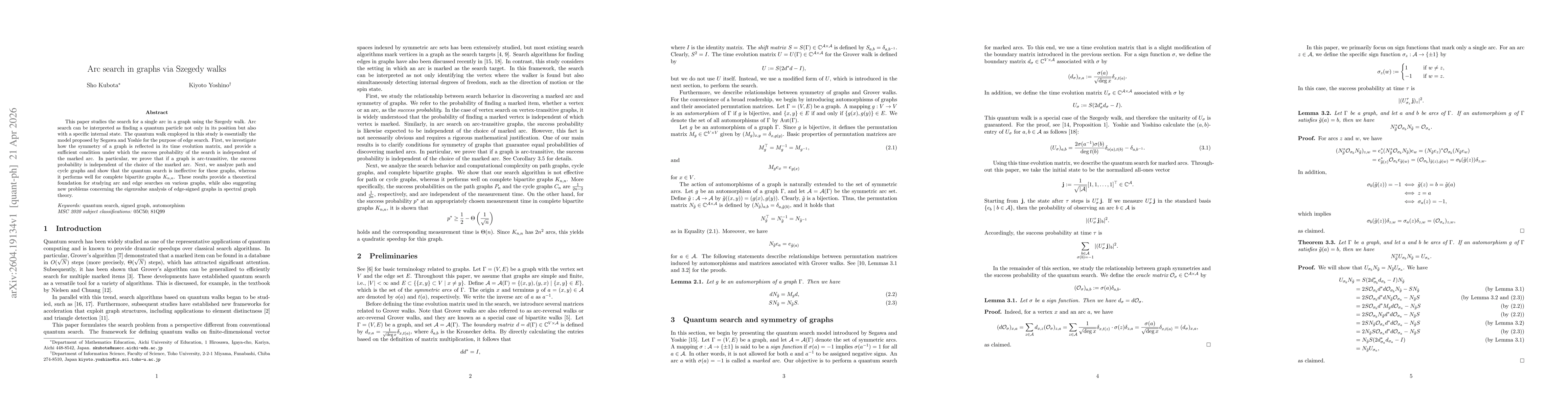 Thumbnail for Arc search in graphs via Szegedy walks