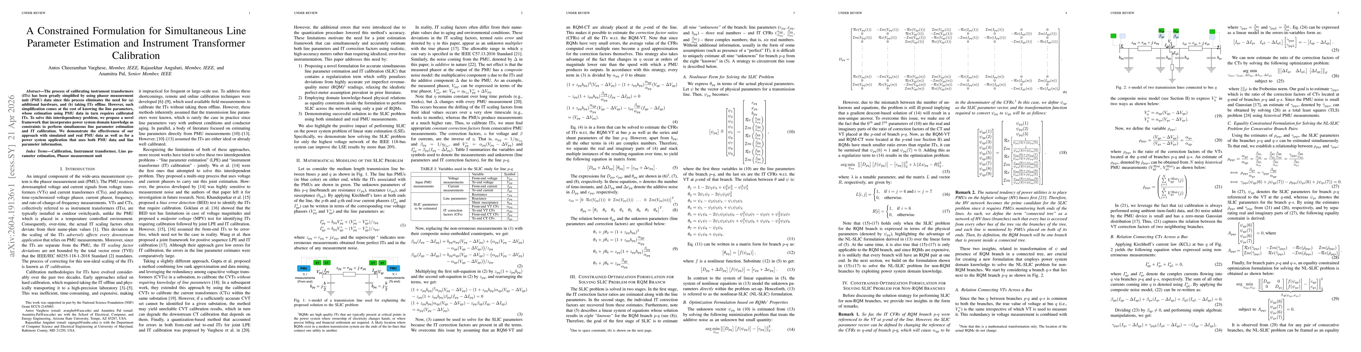 Thumbnail for A Constrained Formulation for Simultaneous Line Parameter Estimation and Instrument Transformer Calibration
