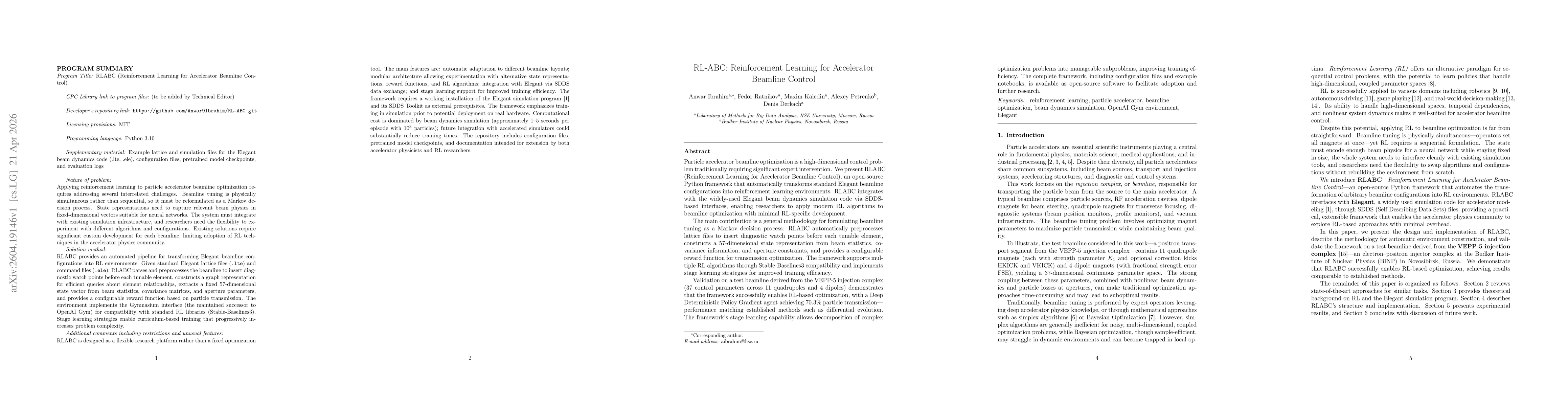Thumbnail for RL-ABC: Reinforcement Learning for Accelerator Beamline Control
