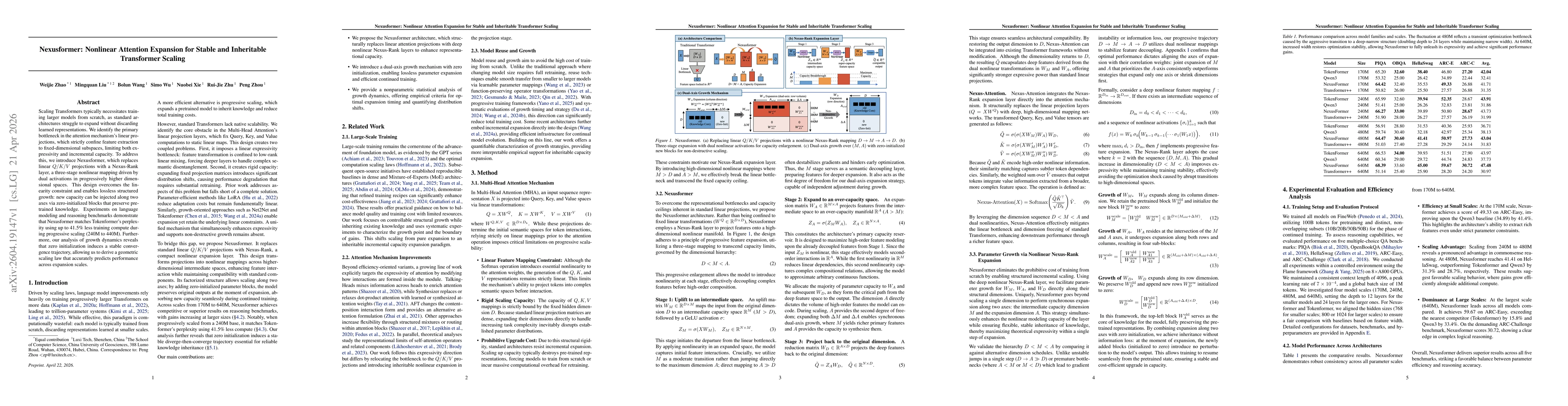 Thumbnail for Nexusformer: Nonlinear Attention Expansion for Stable and Inheritable Transformer Scaling