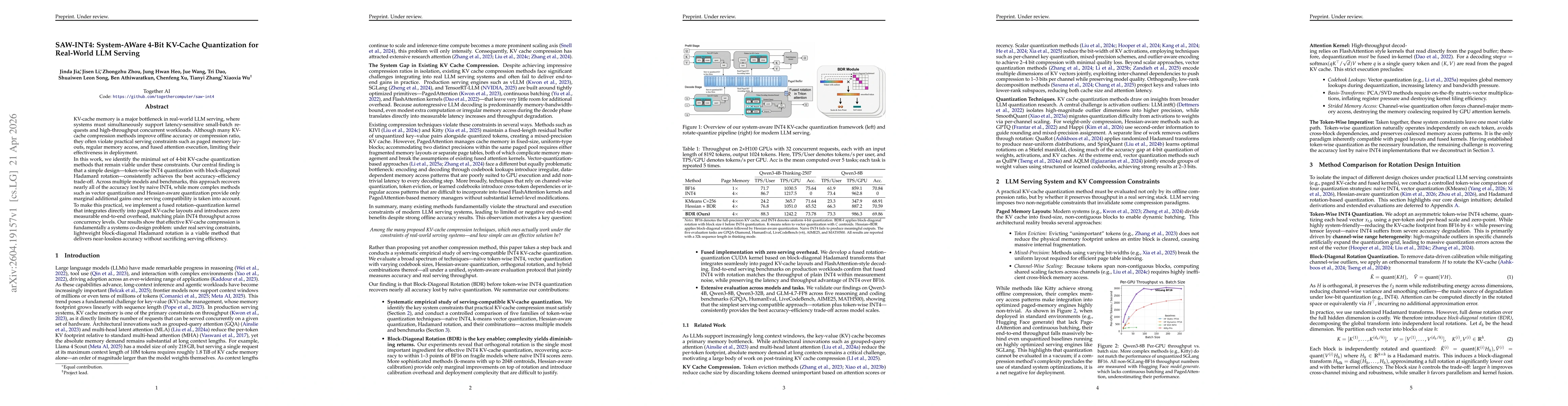 Thumbnail for SAW-INT4: System-Aware 4-Bit KV-Cache Quantization for Real-World LLM Serving
