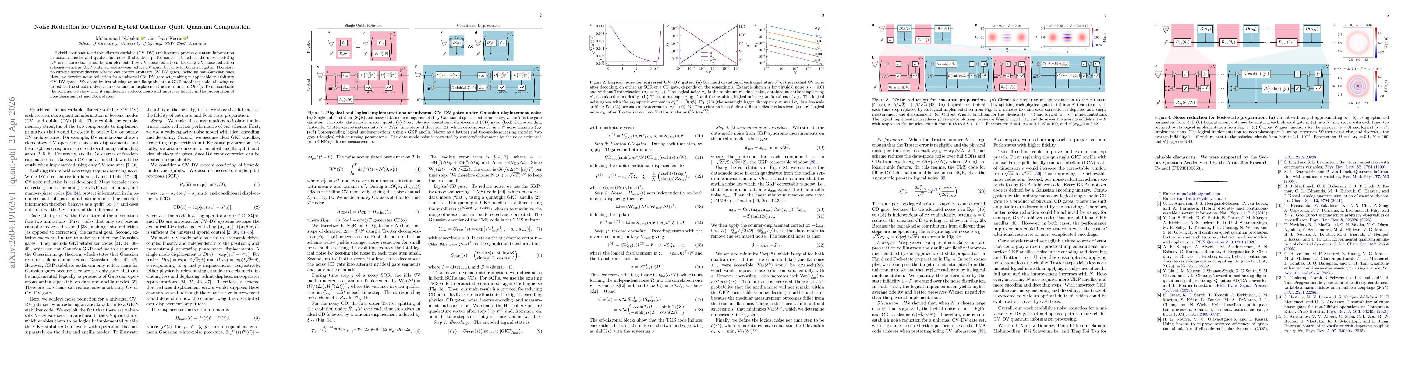Thumbnail for Noise Reduction for Universal Hybrid Oscillator-Qubit Quantum Computation
