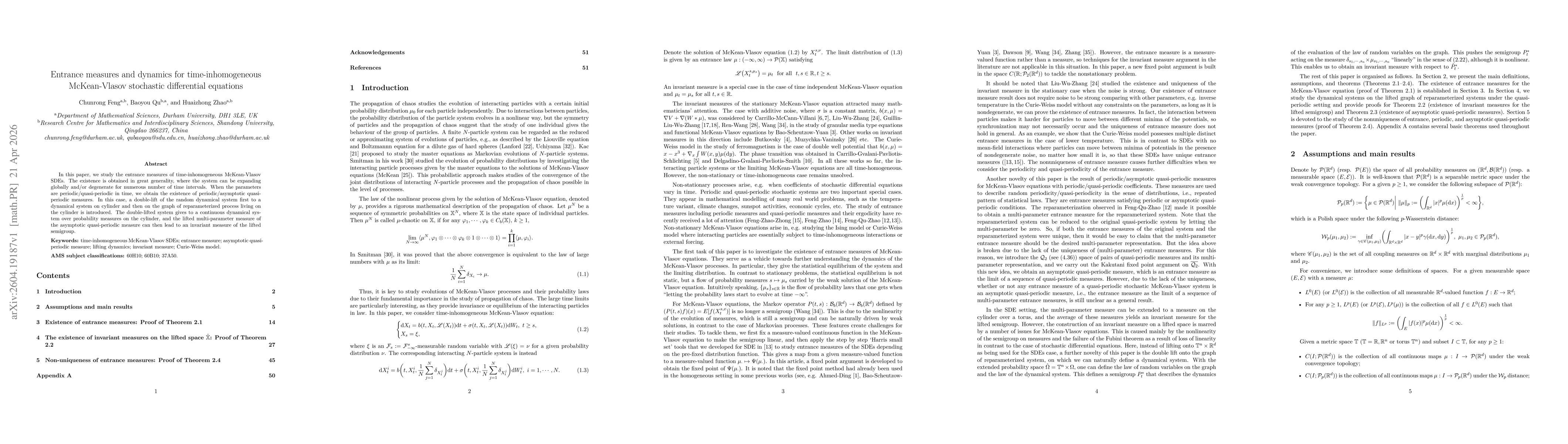 Thumbnail for Entrance measures and dynamics for time-inhomogeneous McKean-Vlasov stochastic differential equations
