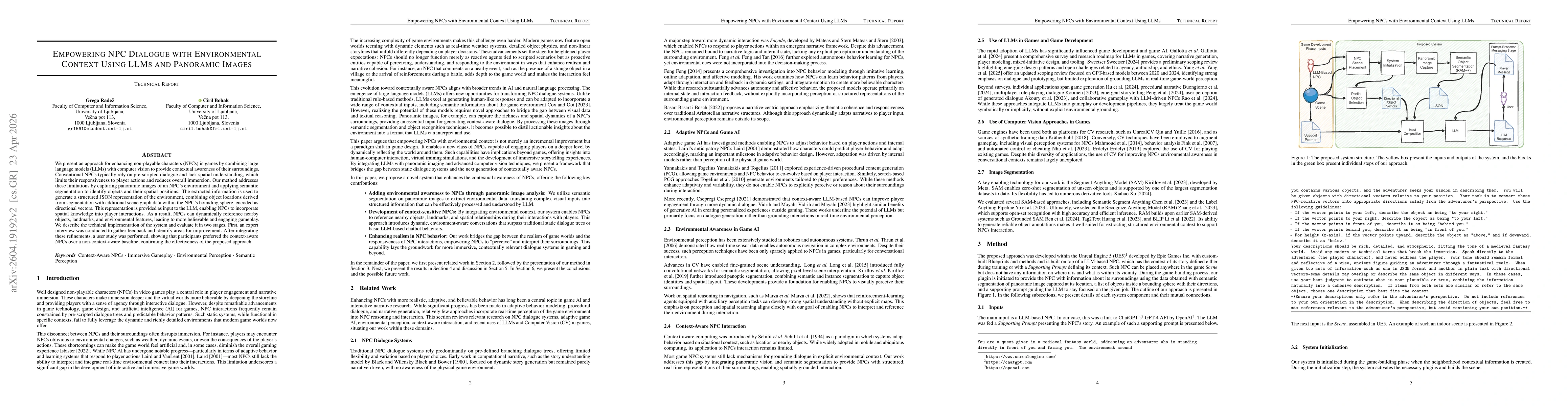 Thumbnail for Empowering NPC Dialogue with Environmental Context Using LLMs and Panoramic Images