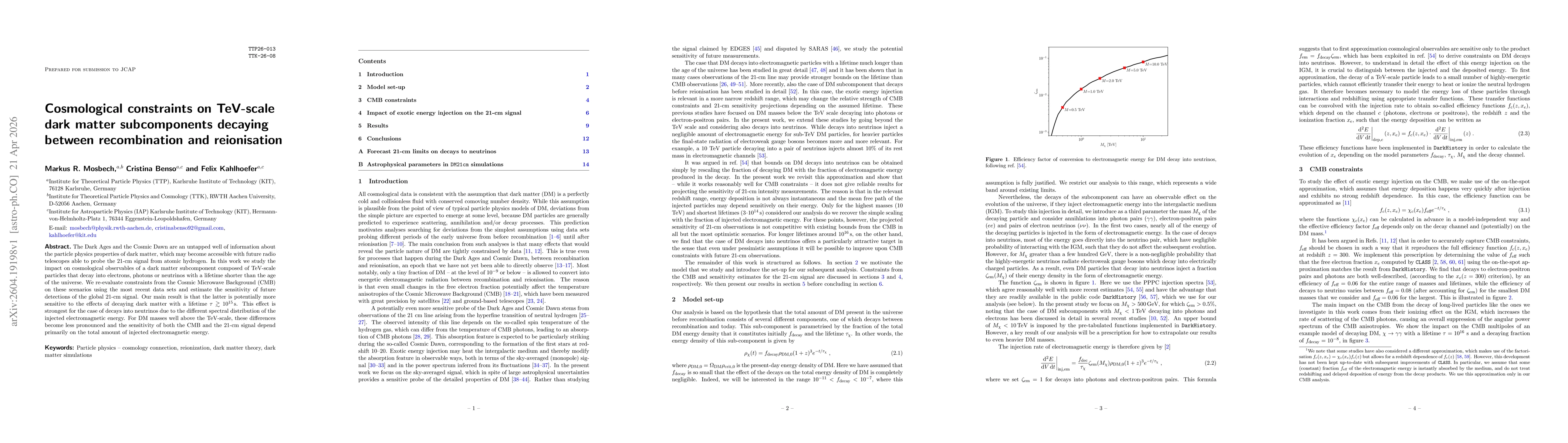 Thumbnail for Cosmological constraints on TeV-scale dark matter subcomponents decaying between recombination and reionisation