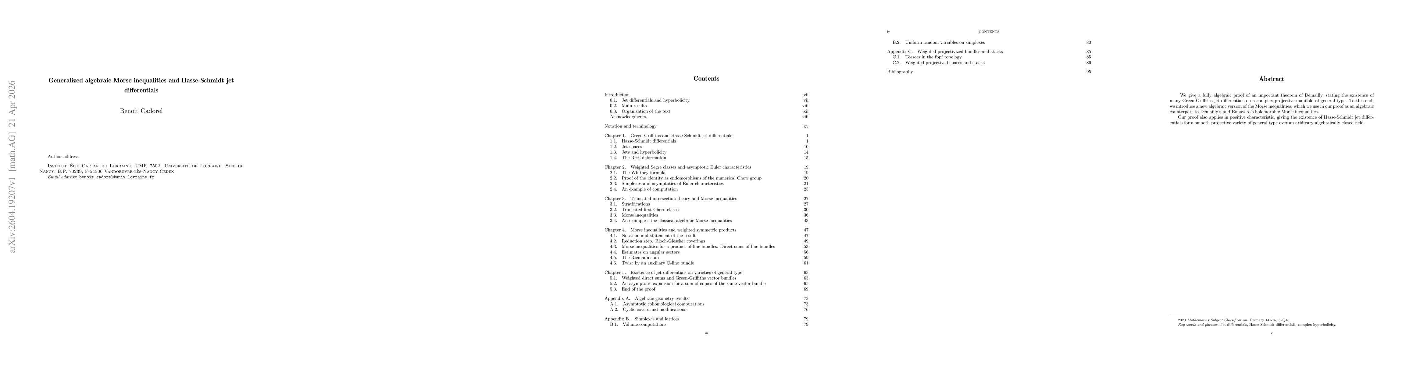 Thumbnail for Generalized algebraic Morse inequalities and Hasse-Schmidt jet differentials