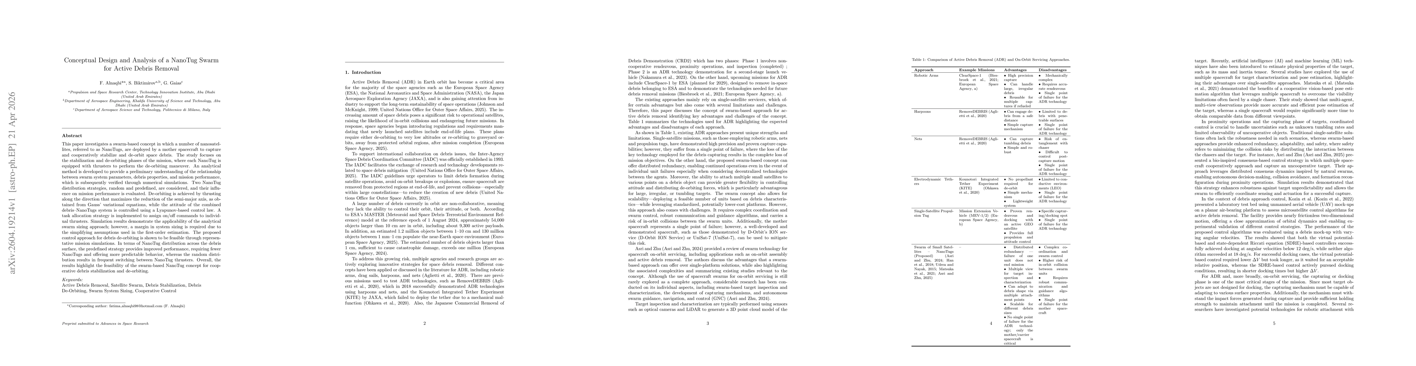 Thumbnail for Conceptual Design and Analysis of a NanoTug Swarm for Active Debris Removal