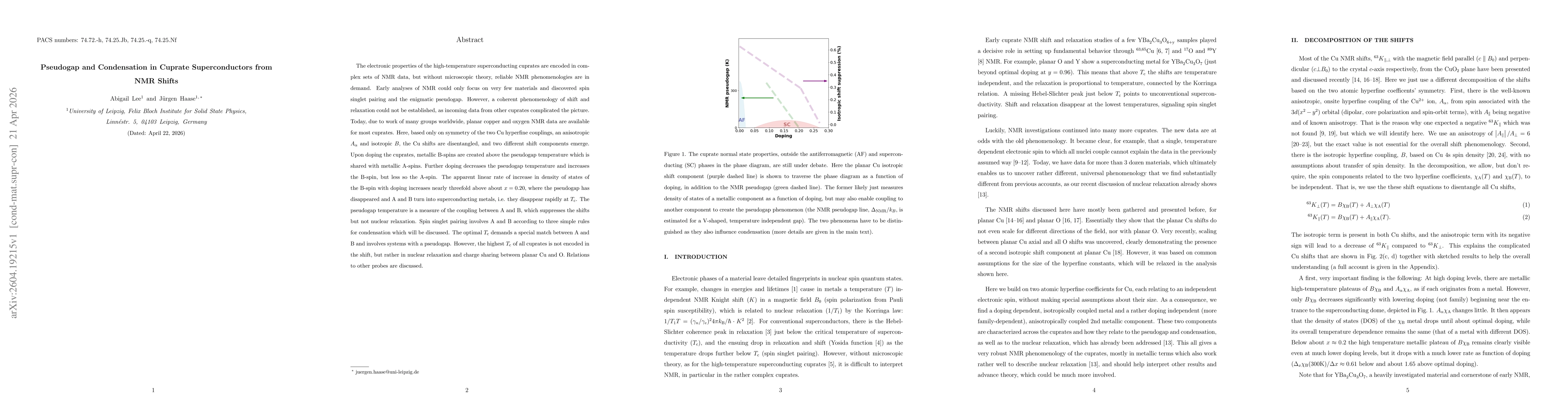 Thumbnail for Pseudogap and Condensation in Cuprate Superconductors from NMR Shifts