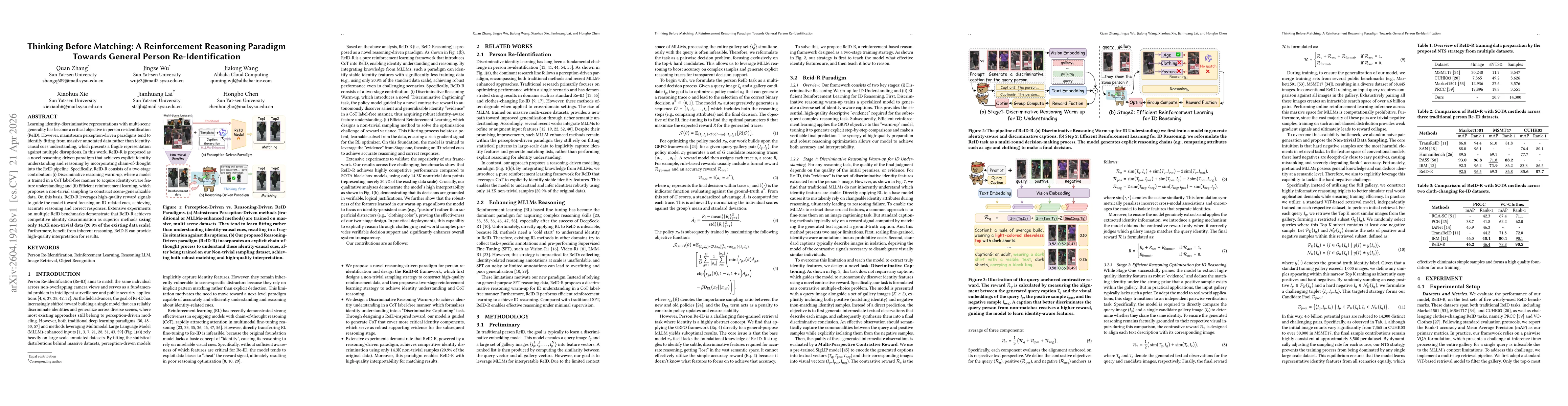 Thumbnail for Thinking Before Matching: A Reinforcement Reasoning Paradigm Towards General Person Re-Identification