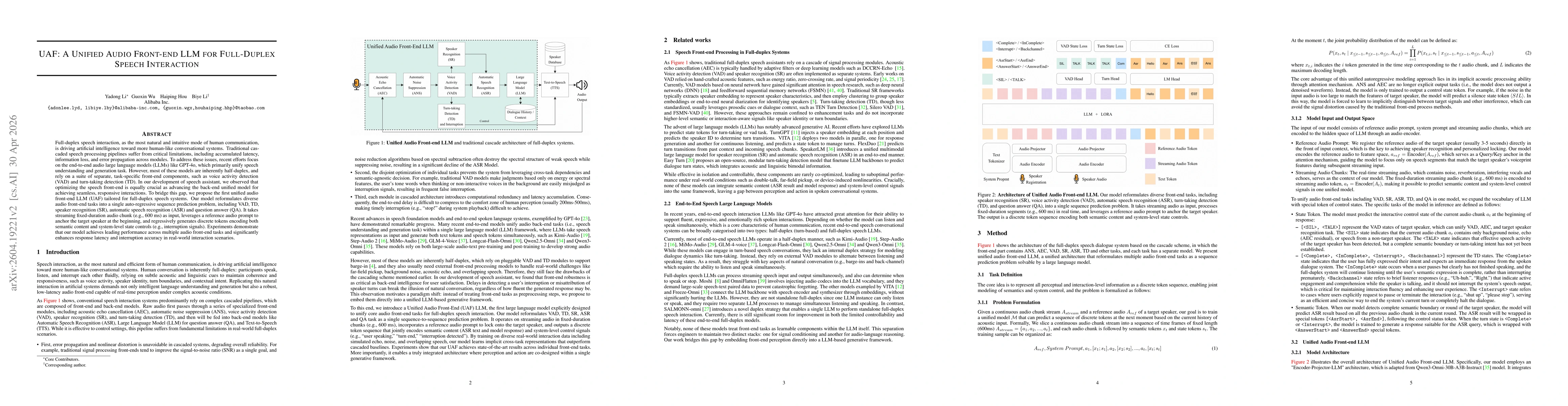 Thumbnail for UAF: A Unified Audio Front-end LLM for Full-Duplex Speech Interaction