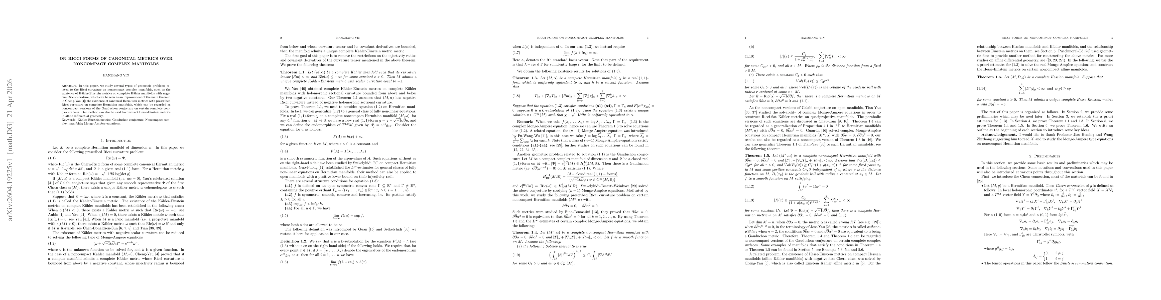 Thumbnail for On Ricci forms of canonical metrics over noncompact complex manifolds