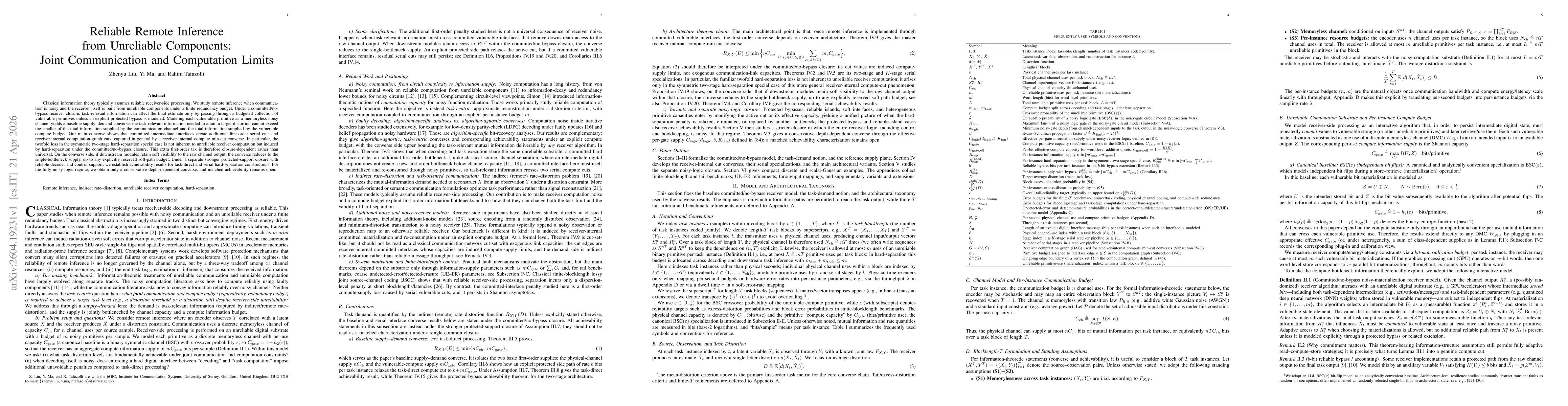 Thumbnail for Reliable Remote Inference from Unreliable Components: Joint Communication and Computation Limits