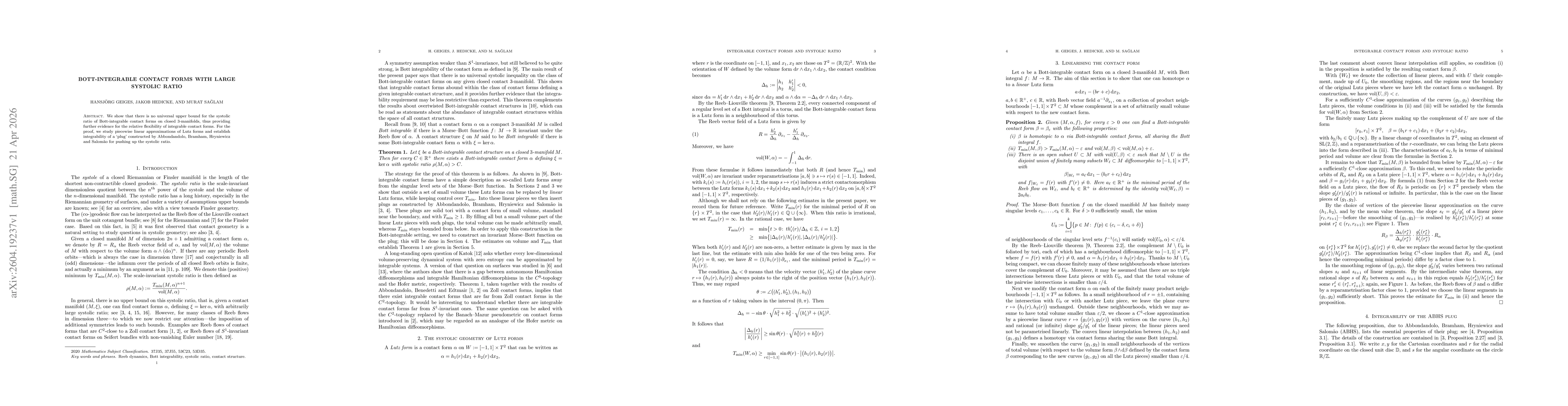 Thumbnail for Bott-integrable contact forms with large systolic ratio