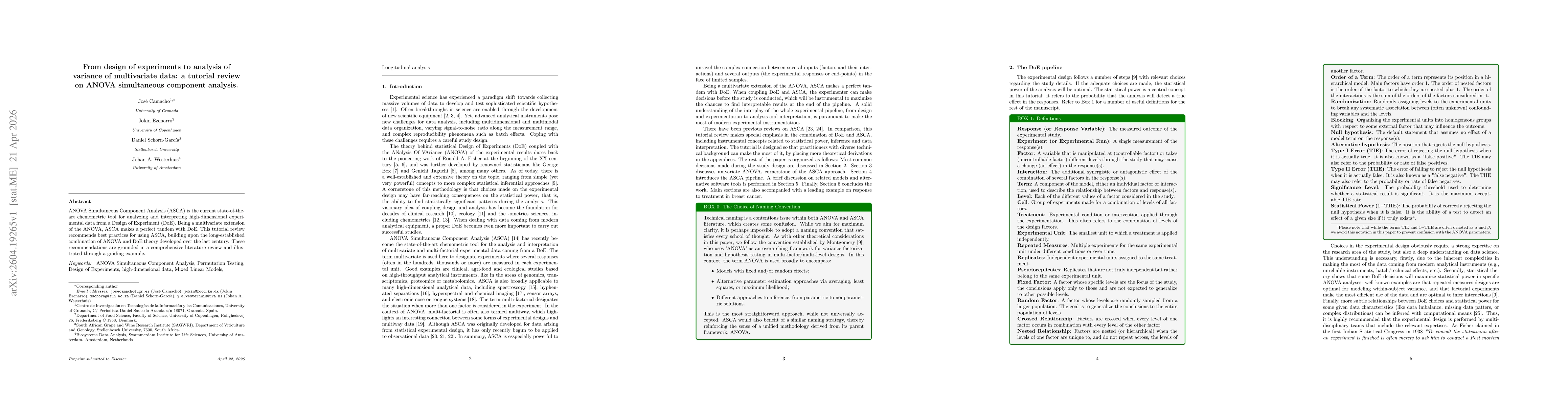 Thumbnail for From design of experiments to analysis of variance of multivariate data: a tutorial review on ANOVA simultaneous component analysis