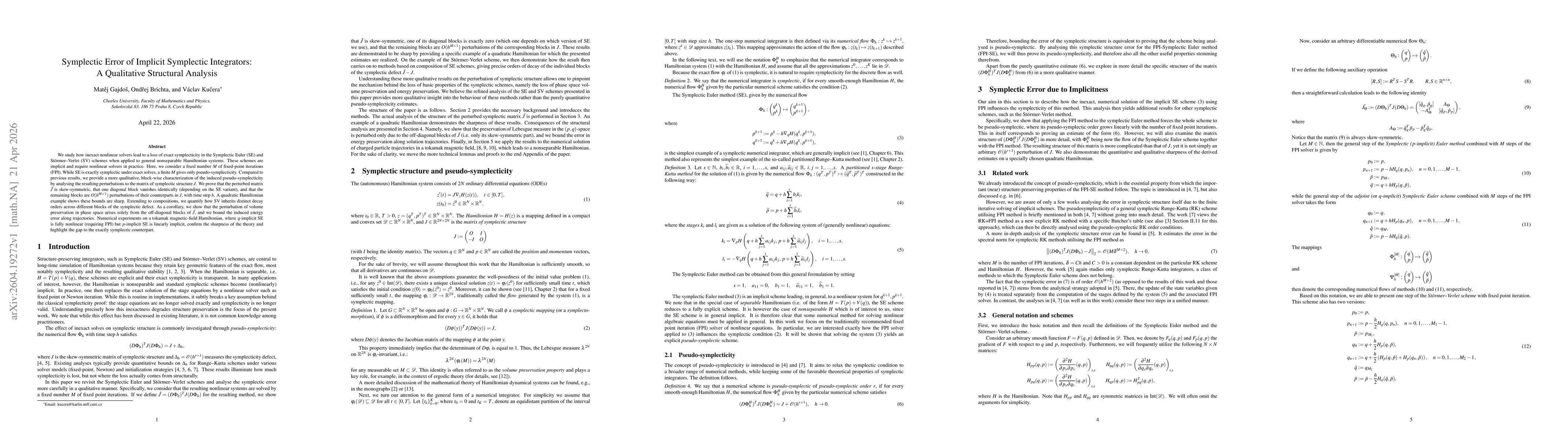 Thumbnail for Symplectic Error of Implicit Symplectic Integrators: A Qualitative Structural Analysis