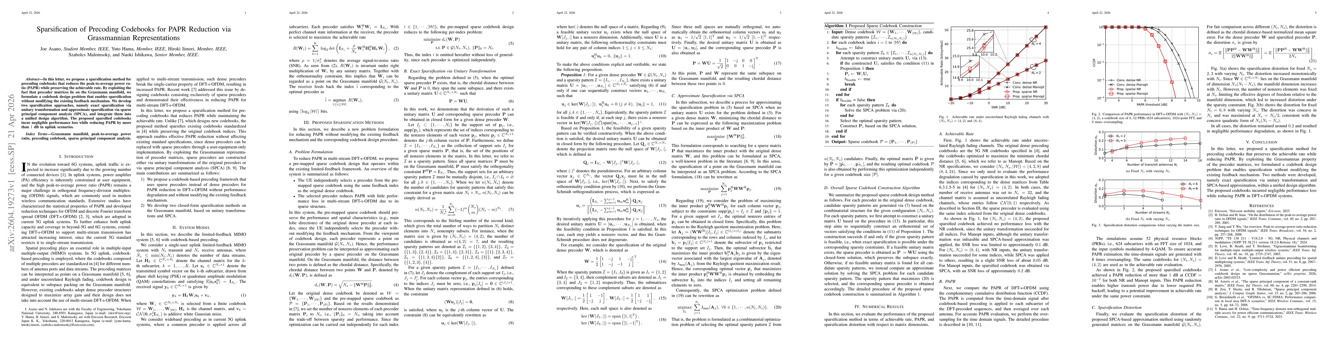 Thumbnail for Sparsification of Precoding Codebooks for PAPR Reduction via Grassmannian Representations