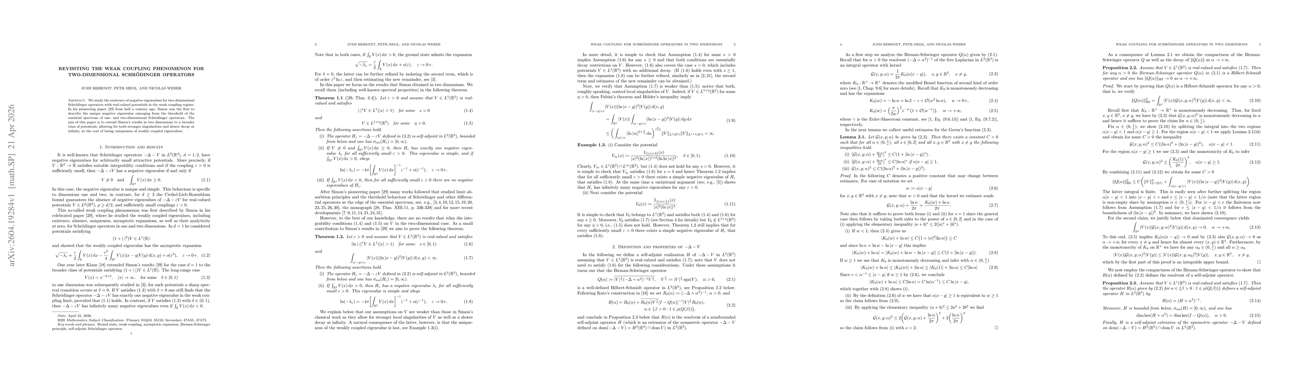 Thumbnail for Revisiting the Weak Coupling Phenomenon for Two-Dimensional Schrödinger Operators