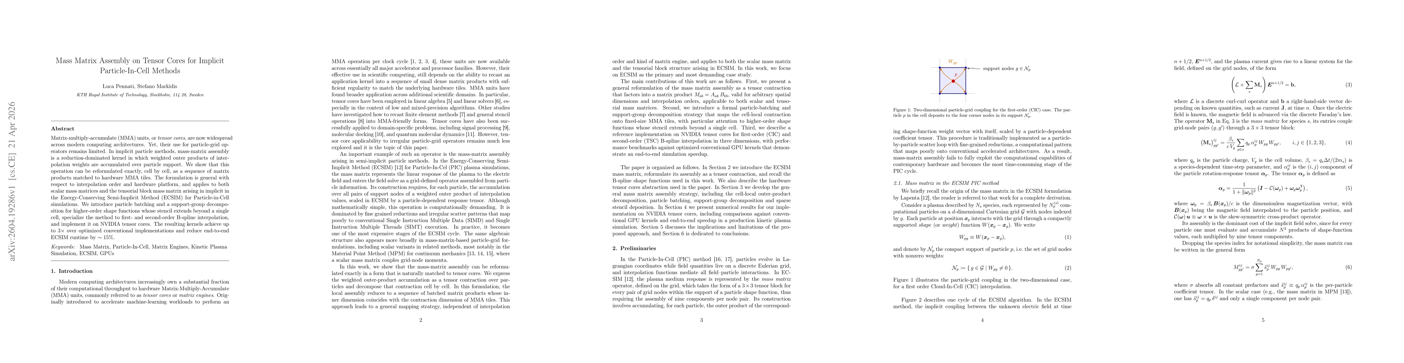 Thumbnail for Mass Matrix Assembly on Tensor Cores for Implicit Particle-In-Cell Methods