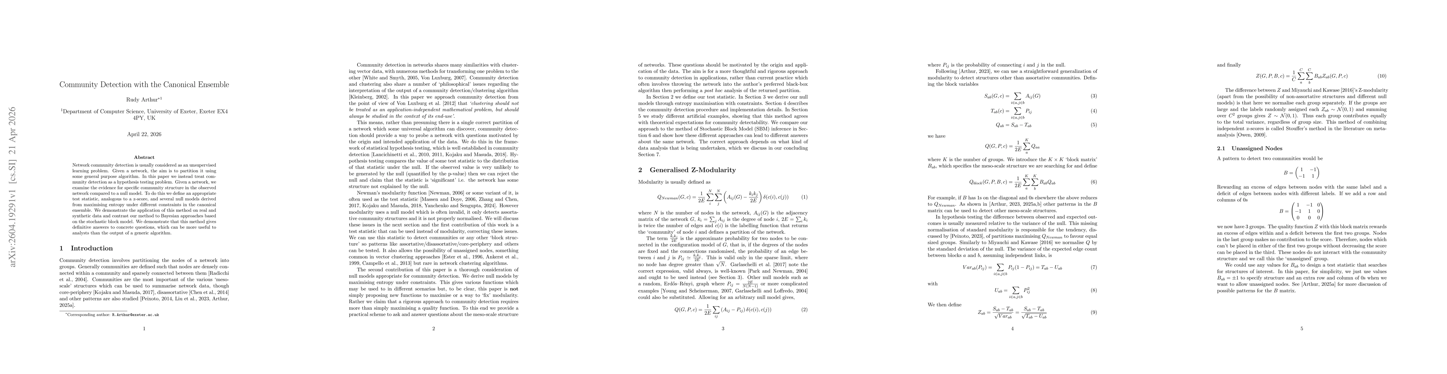 Thumbnail for Community Detection with the Canonical Ensemble