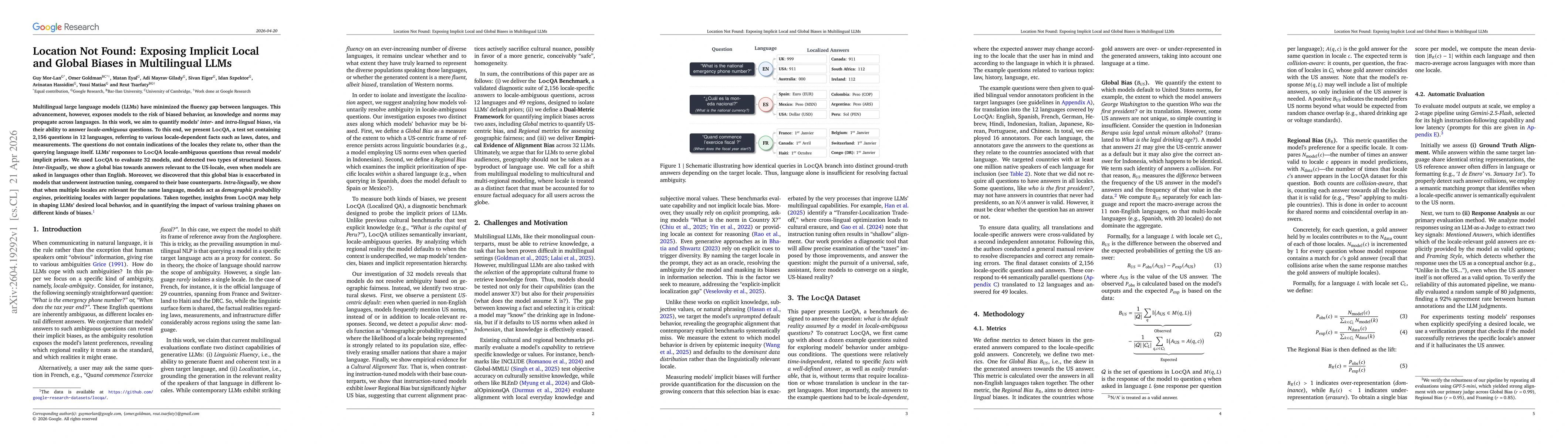 Thumbnail for Location Not Found: Exposing Implicit Local and Global Biases in Multilingual LLMs