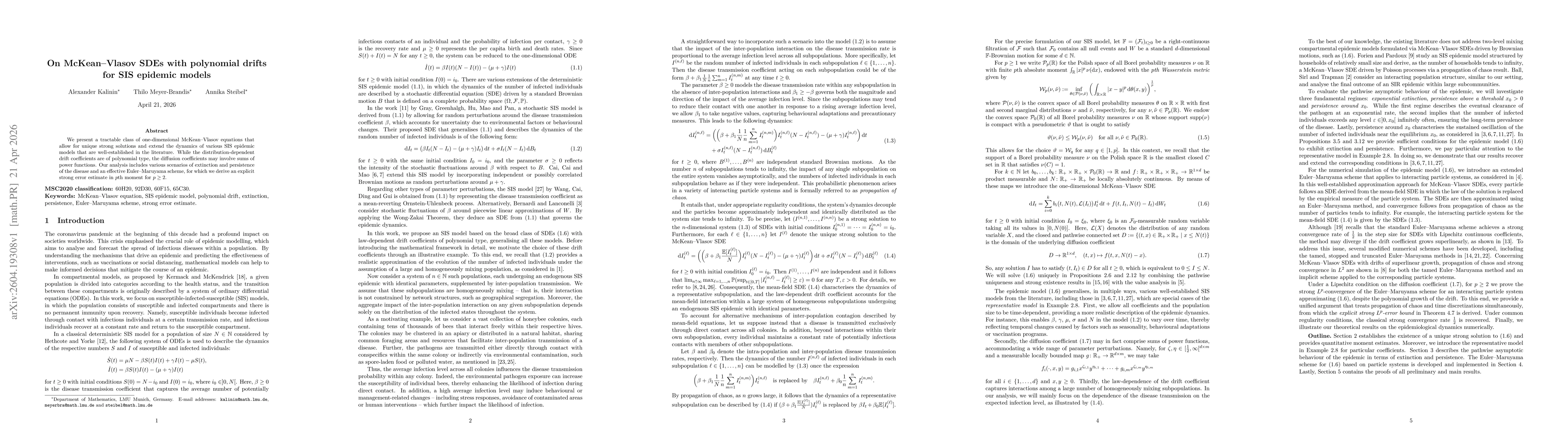 Thumbnail for On McKean-Vlasov SDEs with polynomial drifts for SIS epidemic models