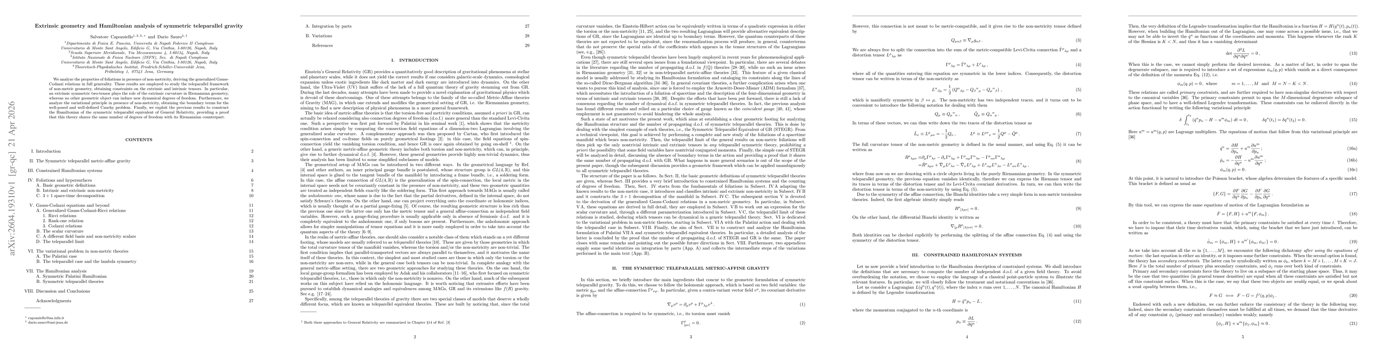 Thumbnail for Extrinsic geometry and Hamiltonian analysis of symmetric teleparallel gravity