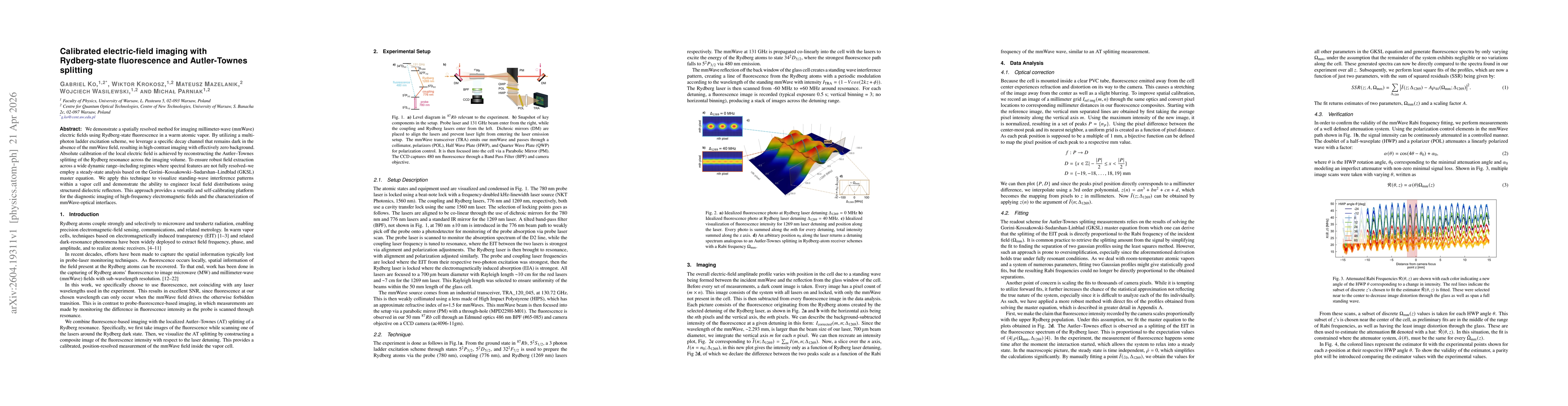 Thumbnail for Calibrated electric-field imaging with Rydberg-state fluorescence and Autler-Townes splitting