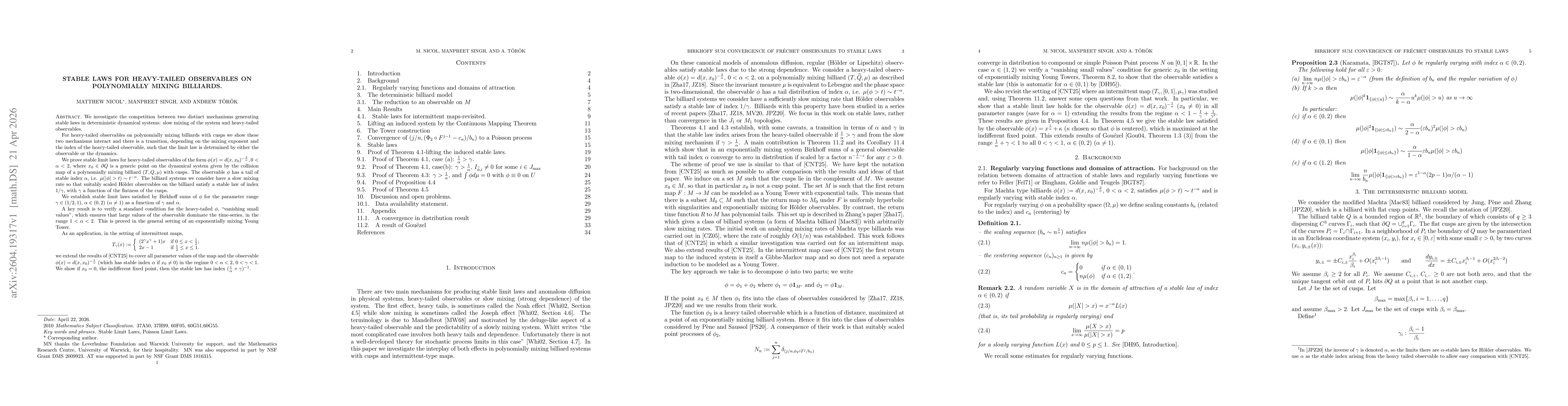 Thumbnail for Stable laws for heavy-tailed observables on polynomially mixing billiards
